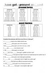 English Worksheet: Have got - present and past