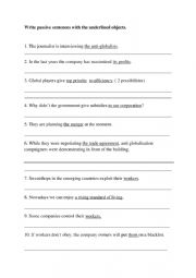 English Worksheet: Globalisation  passive. exercises