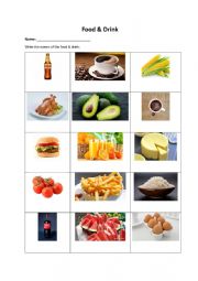 English Worksheet: Food and drink flashcards and activity
