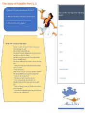 English Worksheet: The story of Aladdin part 1,2 