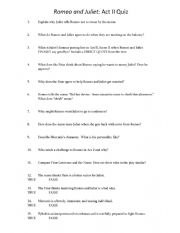 English Worksheet: Romeo and Juliet quiz act 2 