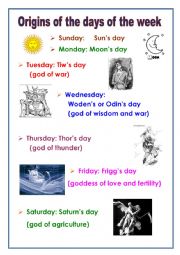 English Worksheet: Origins of the Days of the week 