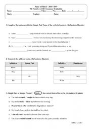 English Worksheet: Evaluation on Simple Past