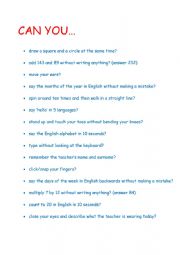 English Worksheet: CAN (ability)
