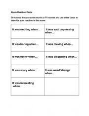 English Worksheet: Movie Reaction Speaking Cards