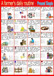 English Worksheet: A farmers daily routine  present simple.  +  KEY.