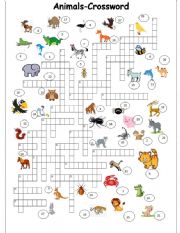 ANIMALS  crossword part 3 of a 3 set exercise worksheet