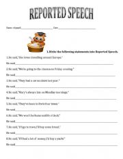 English Worksheet: REPORTED SPEECH