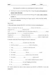 English Worksheet: The Present Simple and Present Continuous tenses