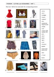 English Worksheet: FASHION VOCABULARY - clothes and accessories - part 1