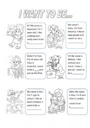 English Worksheet: I want to be... (Professions for kids)
