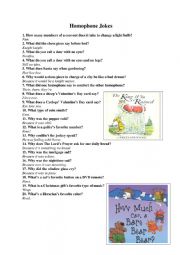 English Worksheet: Homophone jokes