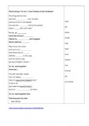 English Worksheet: Yo Ho Pirate Song from Pirates of the Caribbean