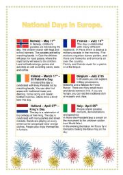 English Worksheet: European national day celebrations