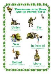 English Worksheet: Prepositions with Shrek and his friends poster Set 2