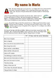 English Worksheet: My Name is Maria - comprehension