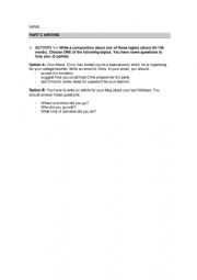 English Worksheet: PART 3 A2/4th ESO test (reading, UOE, writing)