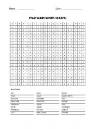 English Worksheet: Star Wars word search