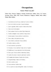 English Worksheet: Occupations, Guessing game