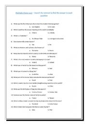 English Worksheet: Multiple choice general knowledge trivia/internet research