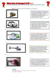 English Worksheet: What form of transport is it? Part 1