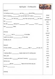 English Worksheet: Apologize - OneRepublic 