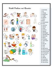 English Worksheet: Health  Problems and Remedies   MATCHING      2 OF 3 exercise set