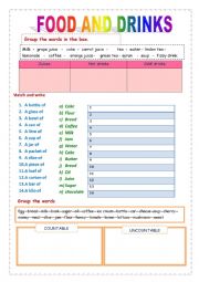 English Worksheet: food&drinks