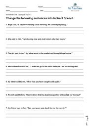 English Worksheet: Reported Speech