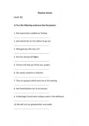 English Worksheet: Passive Tenses 