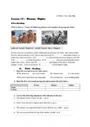 English Worksheet: Lesson 15 Huma Rigths