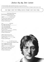 English Worksheet: Fill in the blanks - Jealous Guy - John Lennon