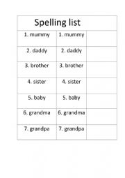 English Worksheet: My family Spelling