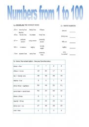 English Worksheet: Numbers 1 to 100