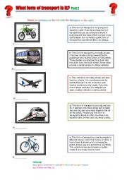 English Worksheet: Forms of Transport Part 2