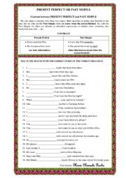 English Worksheet: Present Perfect or Past Simple- Contrast