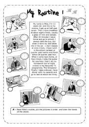 English Worksheet: PRESENT SIMPLE  - ROUTINE 1  B&W