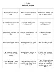 English Worksheet: Discussion Questions : Movies