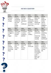 English Worksheet: Ask me a question activity (teaching students how to build a question)