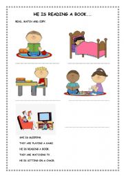 English Worksheet: HE IS READING A BOOK