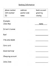 English Worksheet: Banking information - Matching