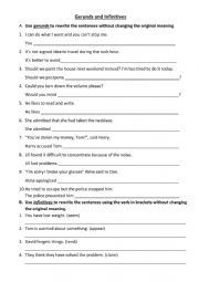 Gerunds and Infinitives worksheet with answers