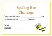 English Worksheet: Spelling bee certificate