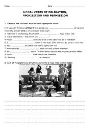 English Worksheet: MODAL VERBS OF OBLIGATION,  PROHIBITION AND PERMISSION TEST