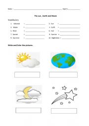 English Worksheet: Sun Eart Moon