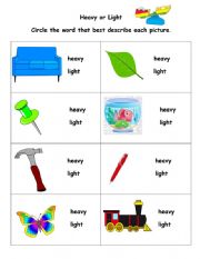 English Worksheet: heavy or light