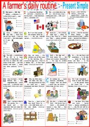 English Worksheet: Daily Routine - Present Simple + KEY