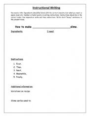 English Worksheet: Instructional Writing - How to make slime