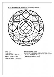 English Worksheet: Paint the Mandala and revise vocabulary