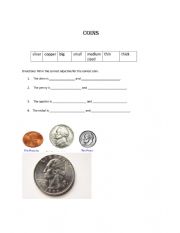 English Worksheet: Using Adjectives to Describe Coins